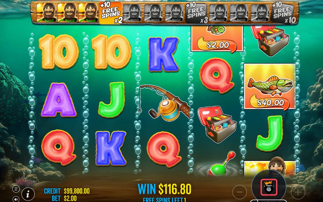 Free spins-läget med WILD Fisherman på alla fem hjul